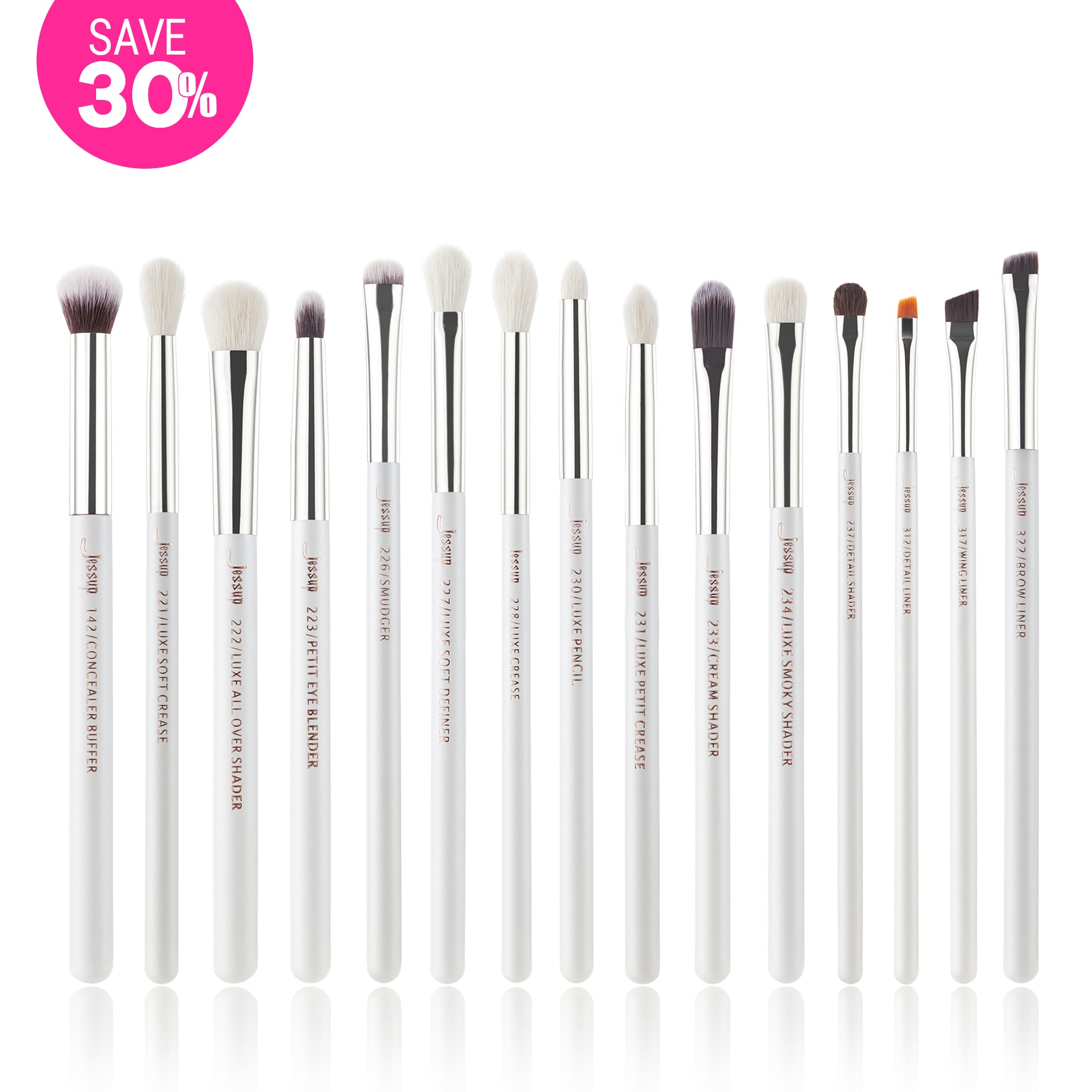 Best Eye Brush Set Detailed Pencil Angled Flat 15Pcs White | Jessup