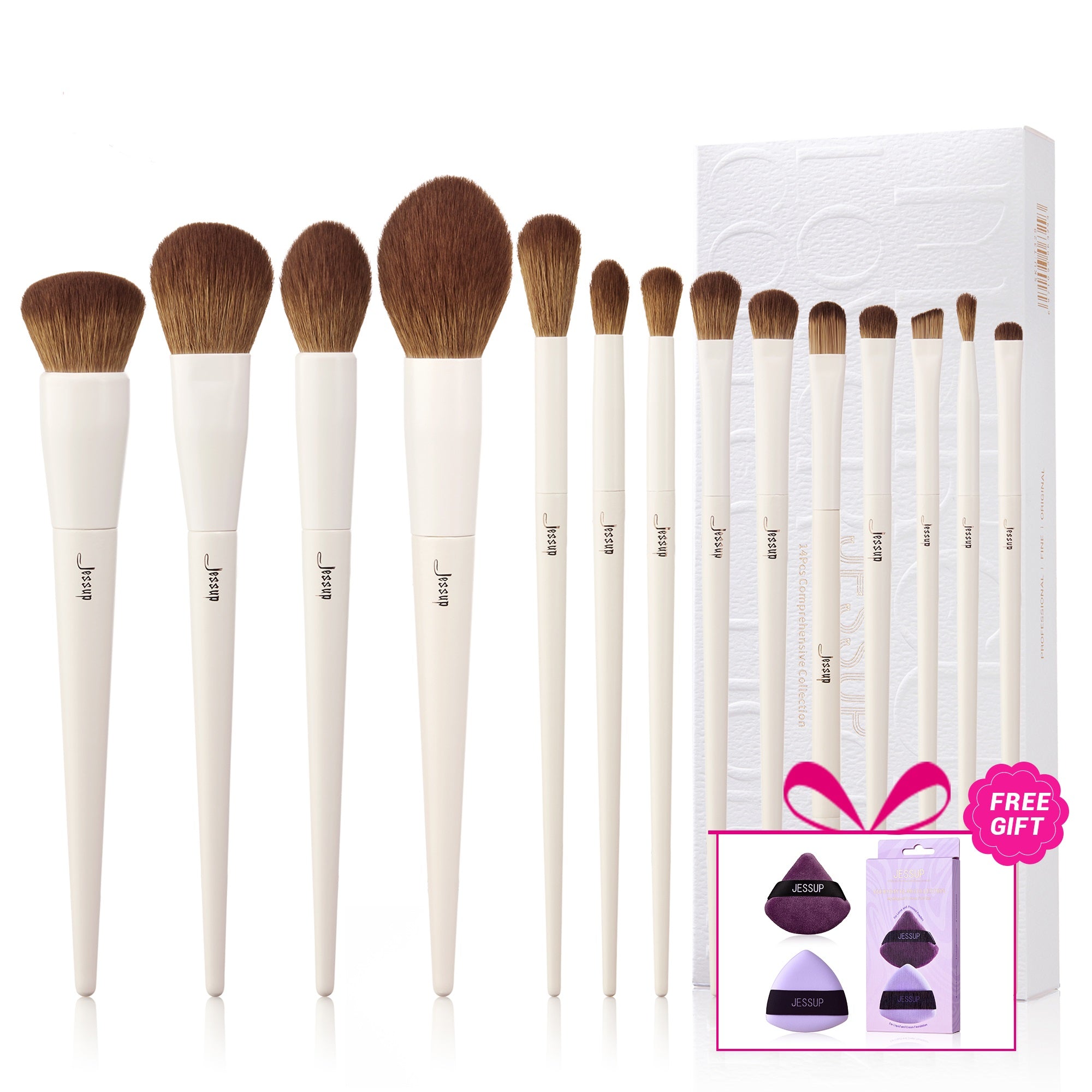 Luxury Gray Eye and Face Brush Set Vegan Synthetic 14pcs - Jessup