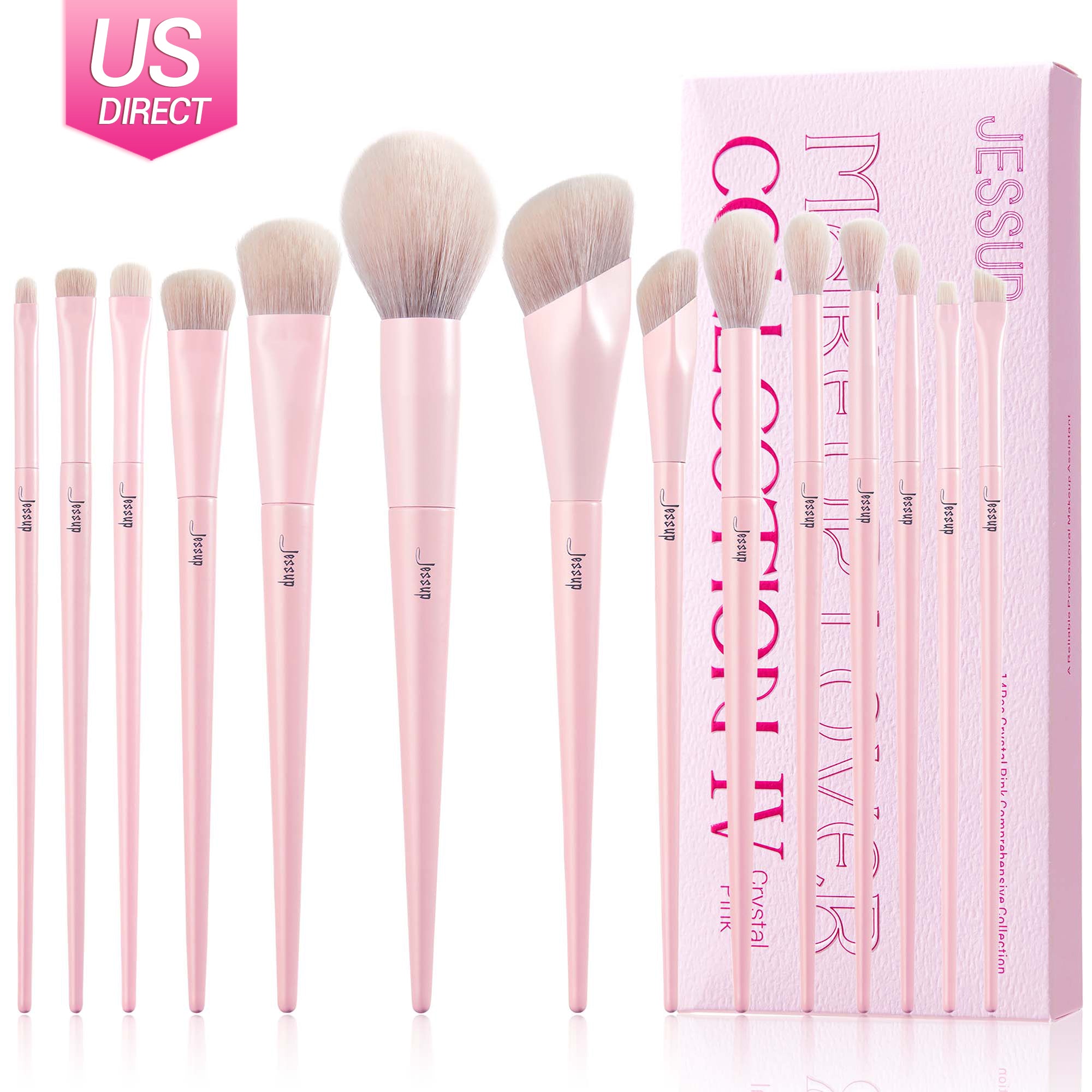 US Direct) Jessup Crystal Pink Makeup Brushes Set Premium Vegan T495