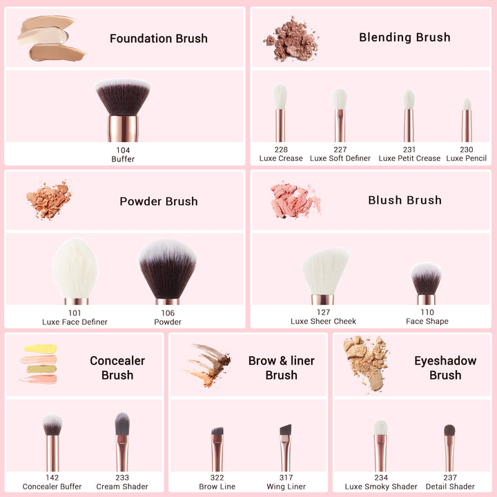 15Pcs Essential Makeup Brush Set T160