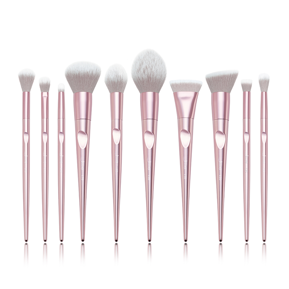modern makeup brushes cute pink 10 Pcs - Jessup Beauty