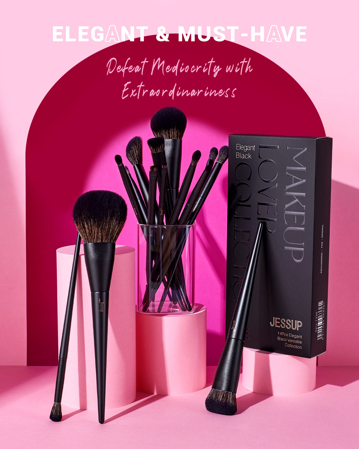 Jessup elegant black makeup brush set