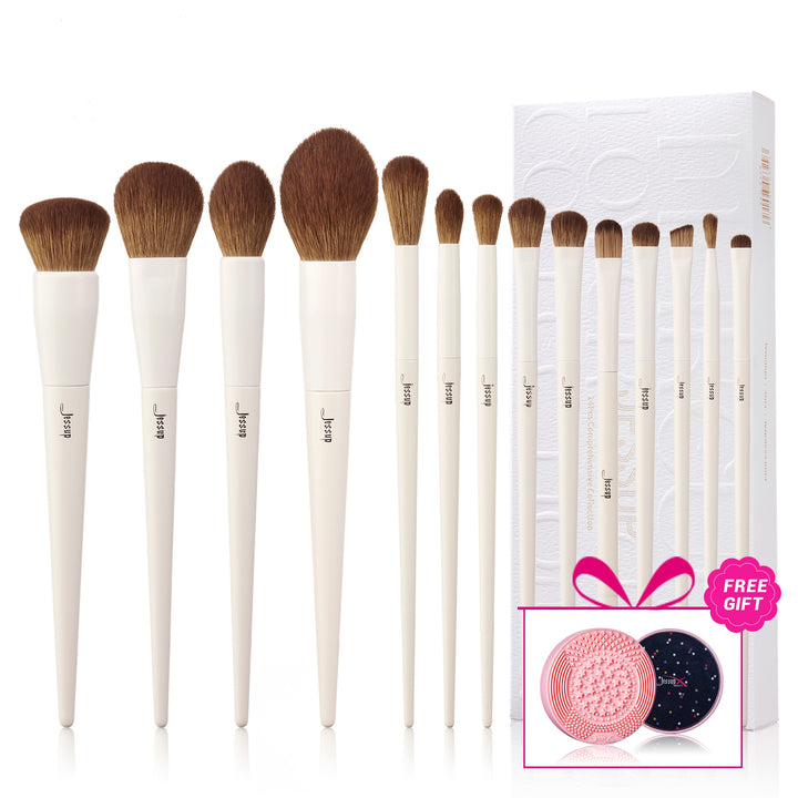 Luxury Light Gray Comprehensive Eye and Face Brush Set 14pcs T329