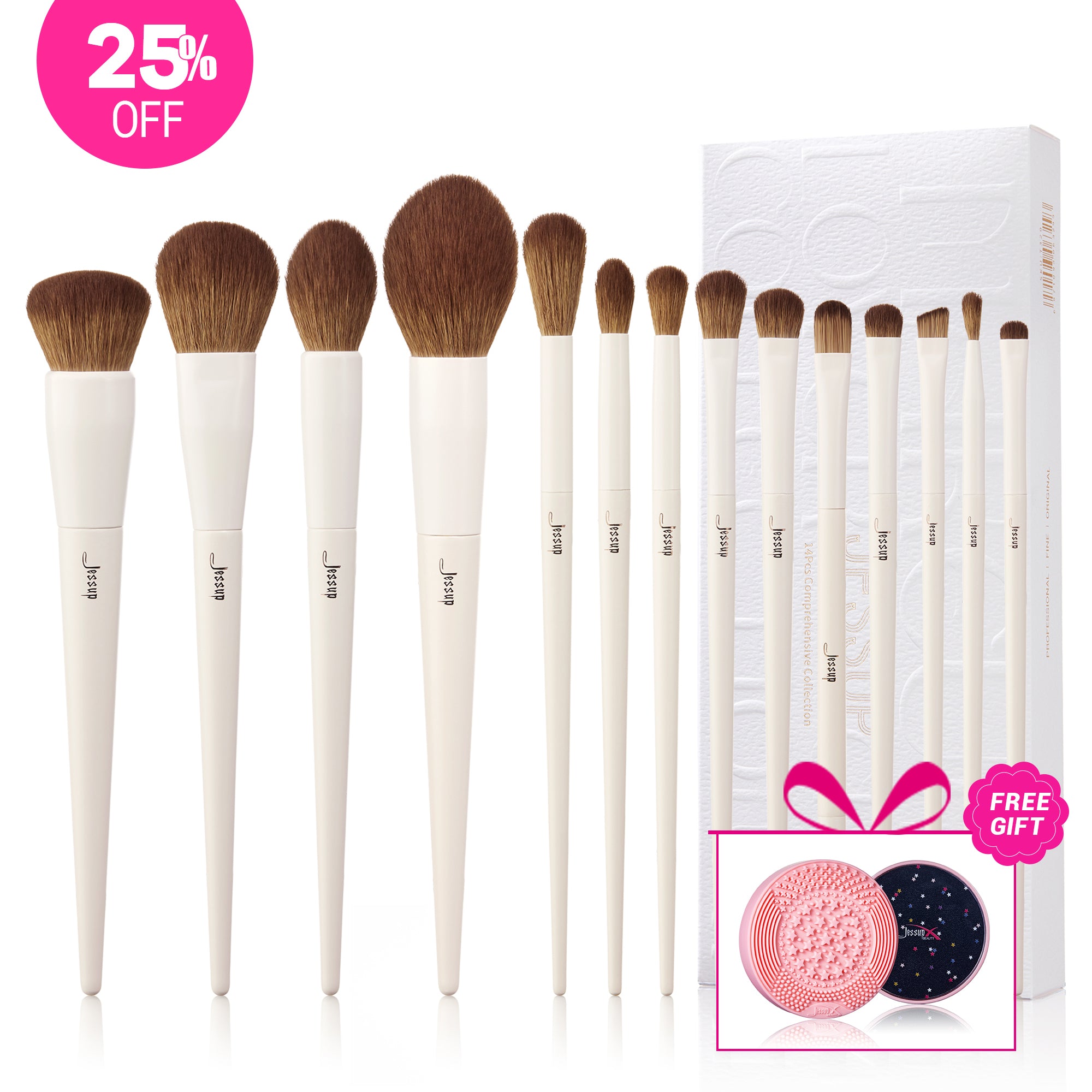 Luxury Gray Eye and Face Brush Set Vegan Synthetic 14pcs - Jessup