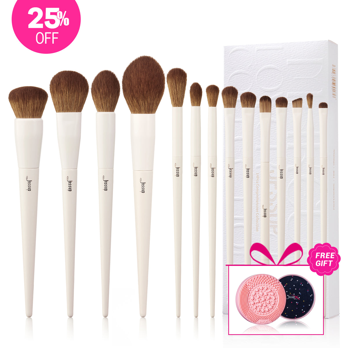 Jessup Beauty Luxury Light Gray Eye & Face Brush Set 14Pcs T329