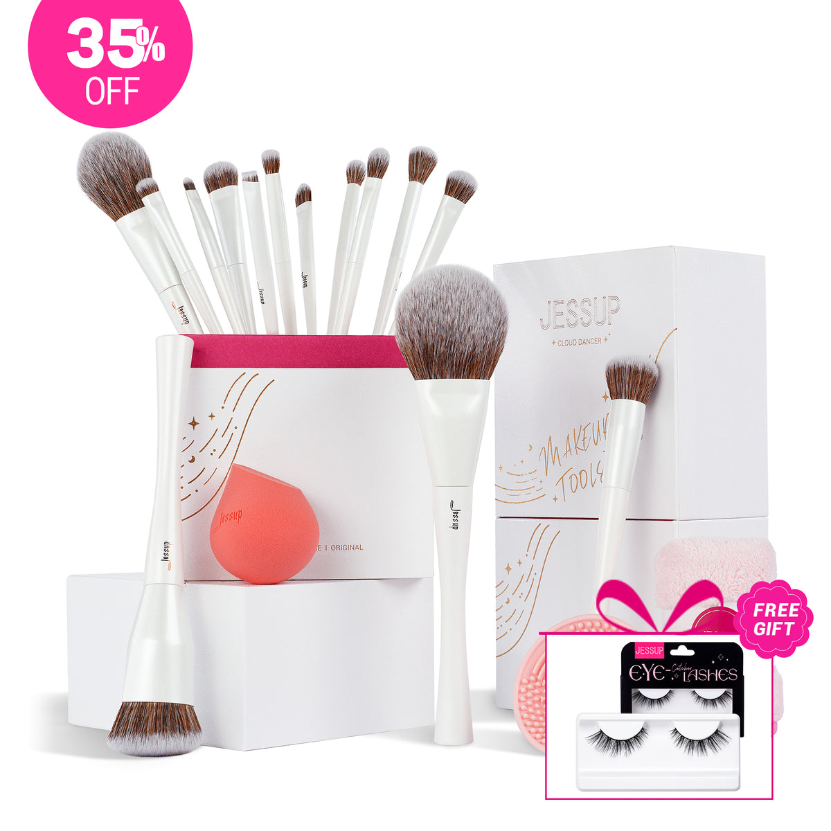 Jessup Beauty 14Pcs Makeup Brushes Collection Cloud Dancer T333