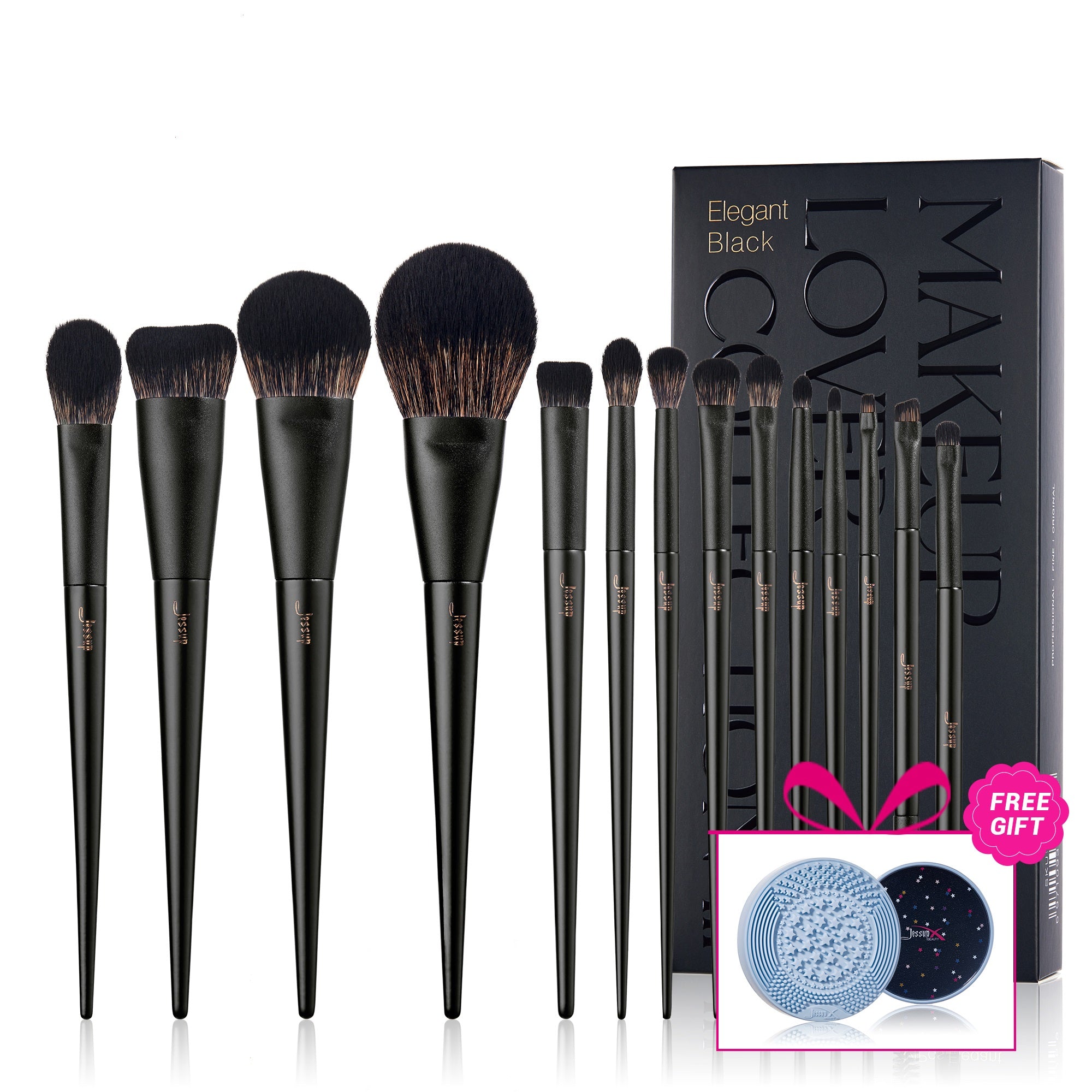 Face Brush Set Makeup Matte Black Versatile Collection - Jessup