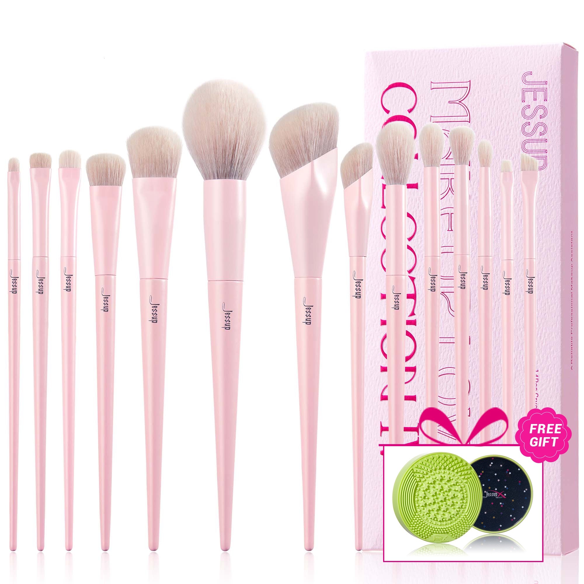 Jessup Pink Makeup Brushes Set Premium Vegan Foundation Concealer