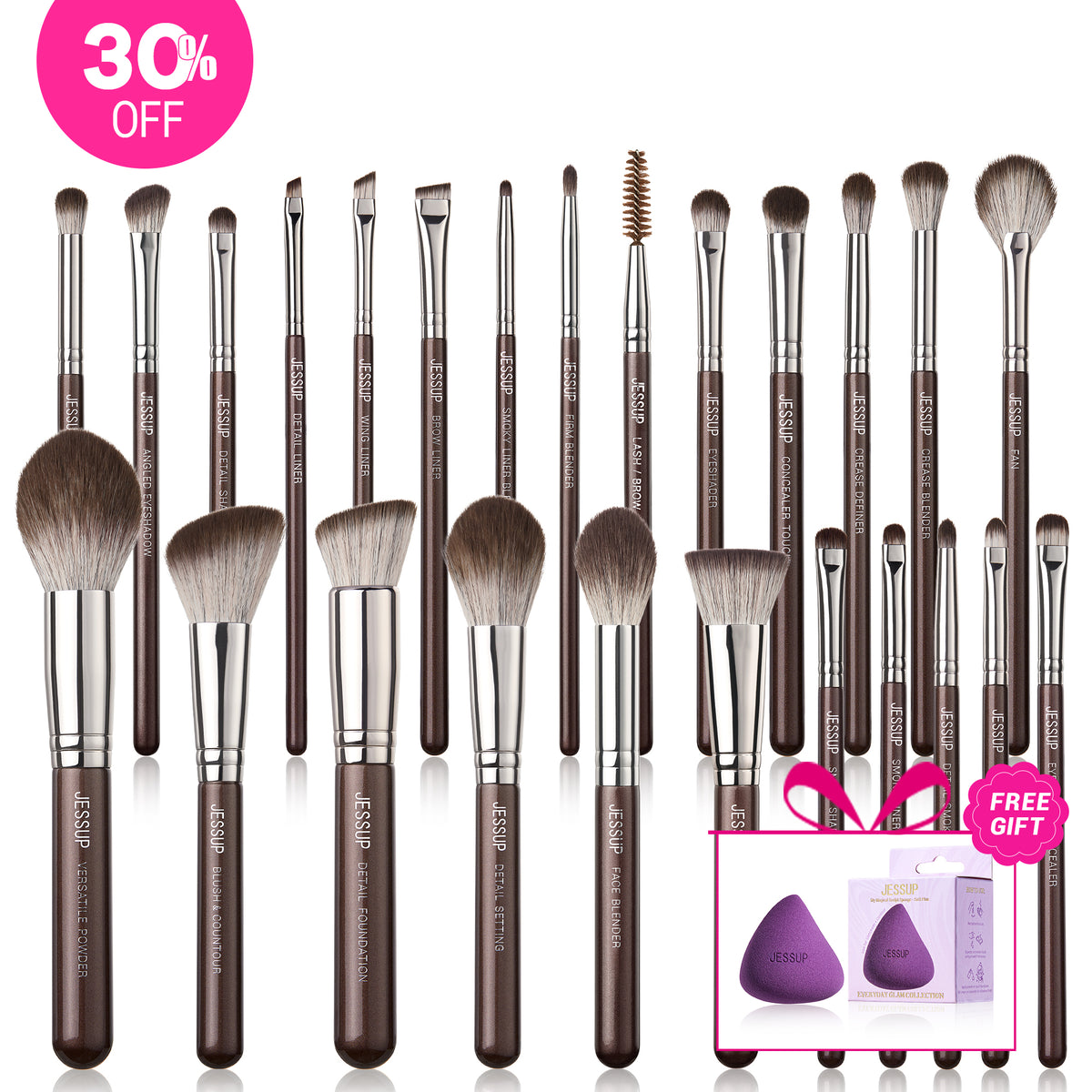 Jessup Beauty Professional Makeup Brush Set Shimmer Brown 25Pcs T511