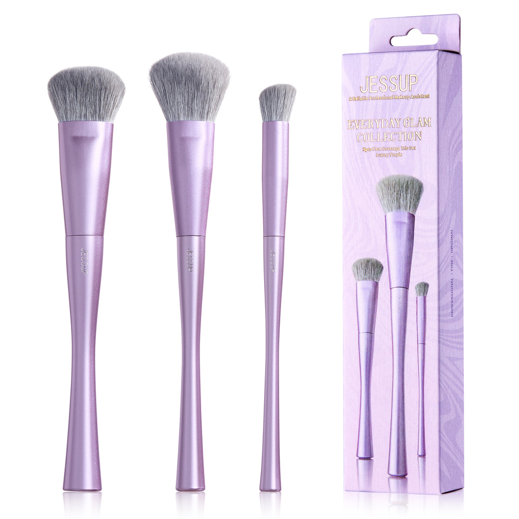 3 個のシリコンメイクブラシ【パープル】 Luxury Purple Face Coverage Trio Makeup Brush Set T513
