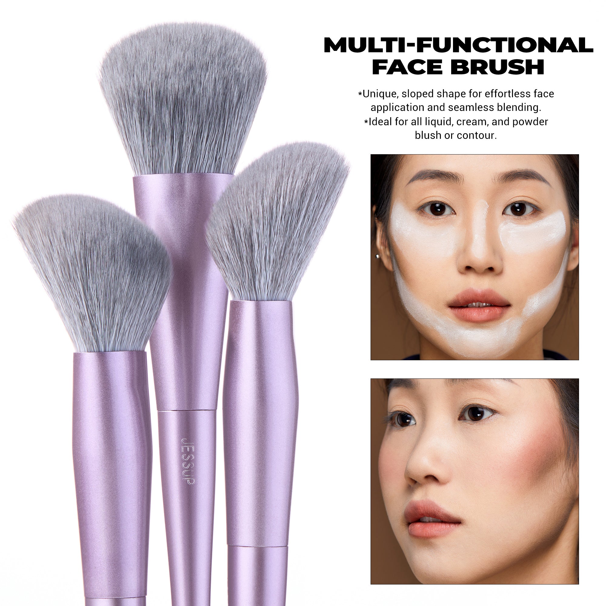 Luxury Purple Face Coverage Trio Makeup Brush Set T513