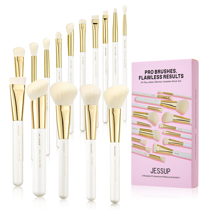 (Newest) White Shimmer Makeup Brush Collection