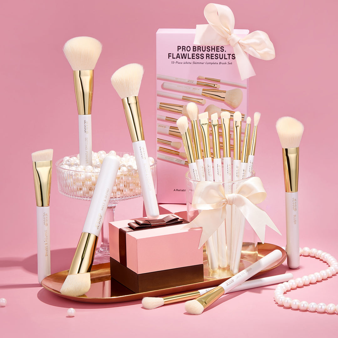 (Newest) White Shimmer Makeup Brush Collection