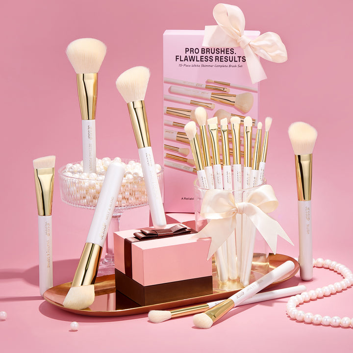 (Newest) White Shimmer Makeup Brush Collection