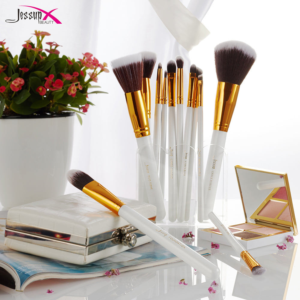 makeup brushes labeled set white 12pcs - Jessup Beauty 