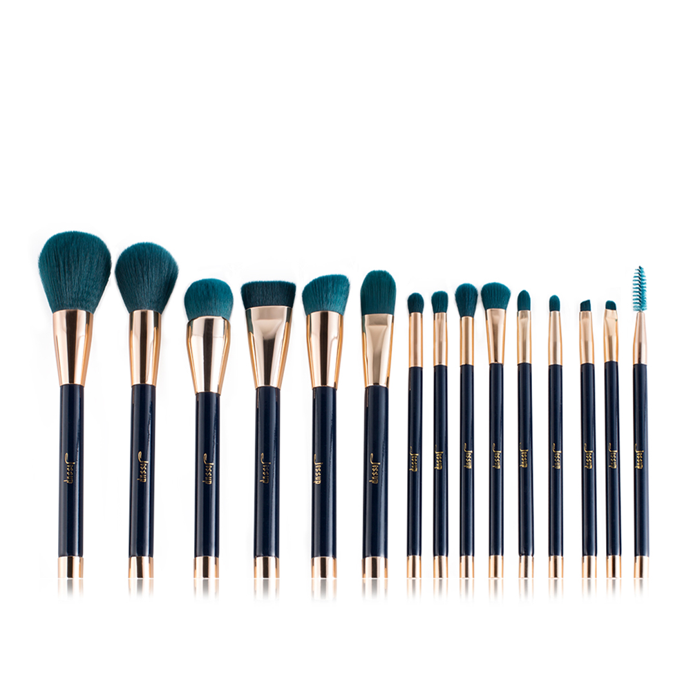 green makeup brushes colorful 15Pcs - Jessup Beauty