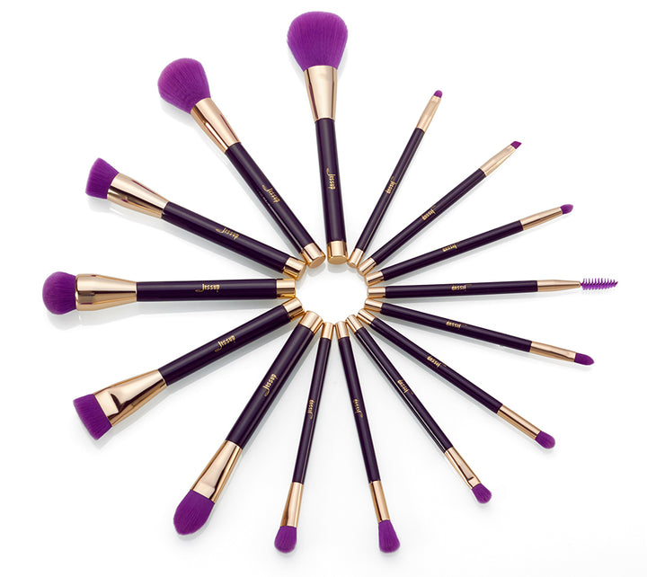 purple makeup brushes colorful 15Pcs - Jessup Beauty