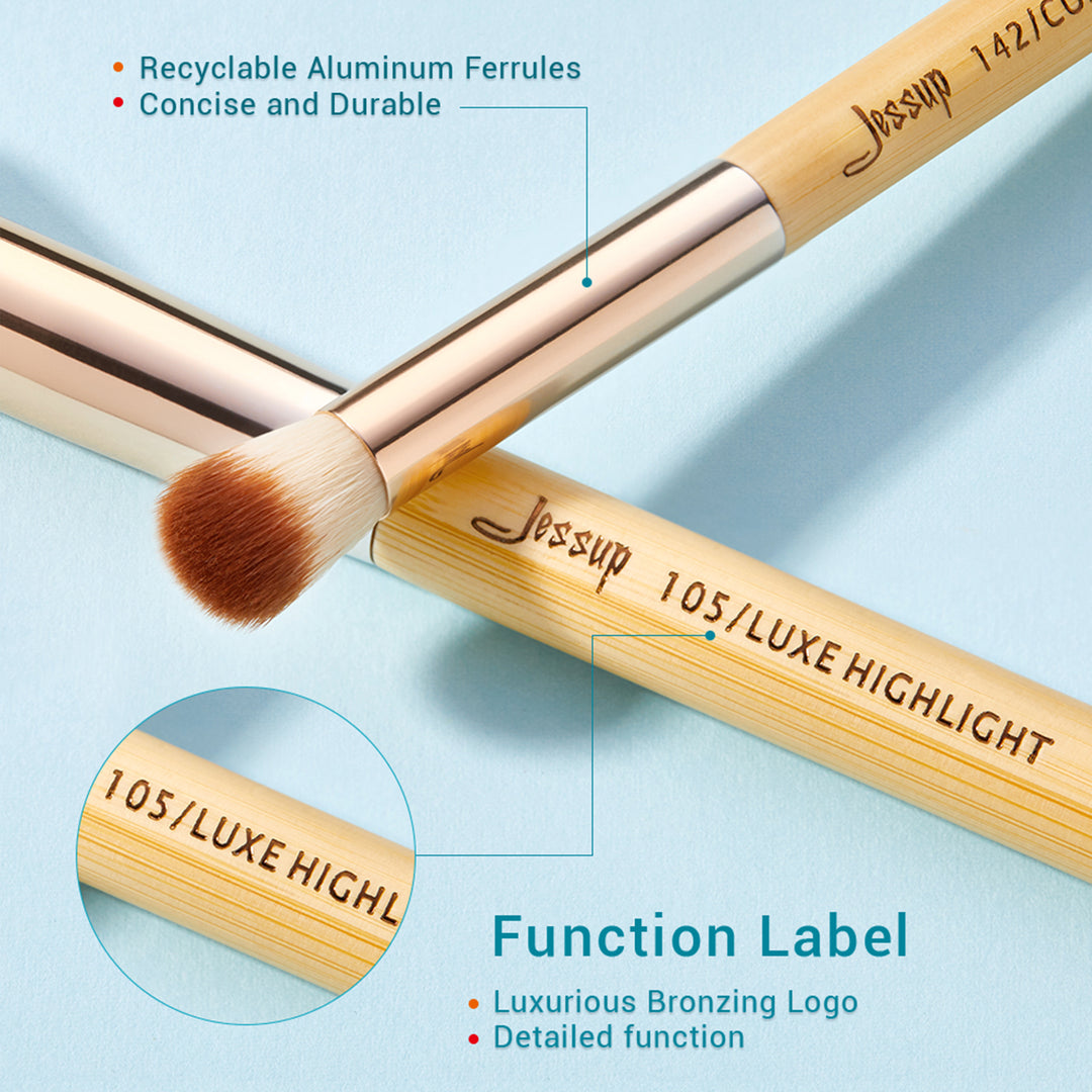 bamboo labeled makeup brush set 8pcs - Jessup Beauty