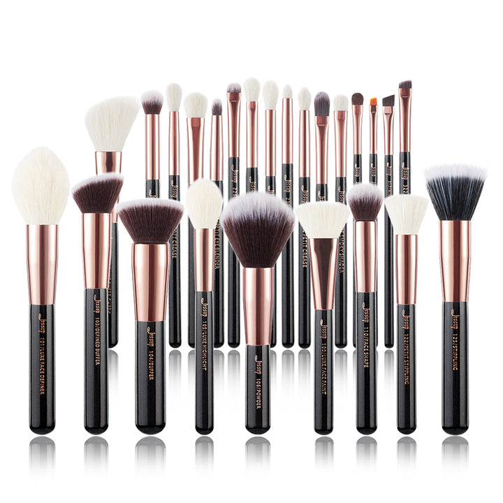 black makeup brushes professional with label  25 Pcs - Jessup Beauty