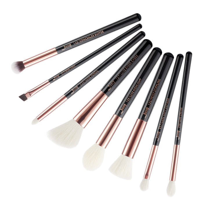 real hair makeup brushes white 8pcs - Jessup Beauty