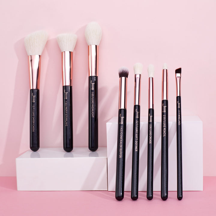 real hair makeup brushes white 8pcs - Jessup Beauty