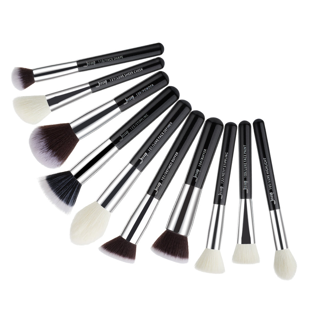 Jessup Makeup Brushes 10pcs Black/Silver Basic Makeup Brushes Set  Foundation Eye Brush Lip Brush Makeup Brush Kit T176