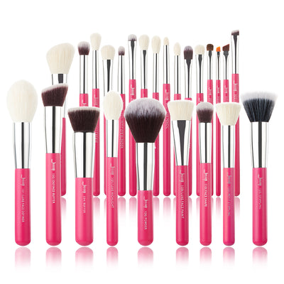 natural makeup brush full set pink 25pcs - Jessup Beauty