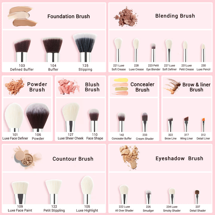 natural makeup brush full set pink 25pcs - Jessup Beauty
