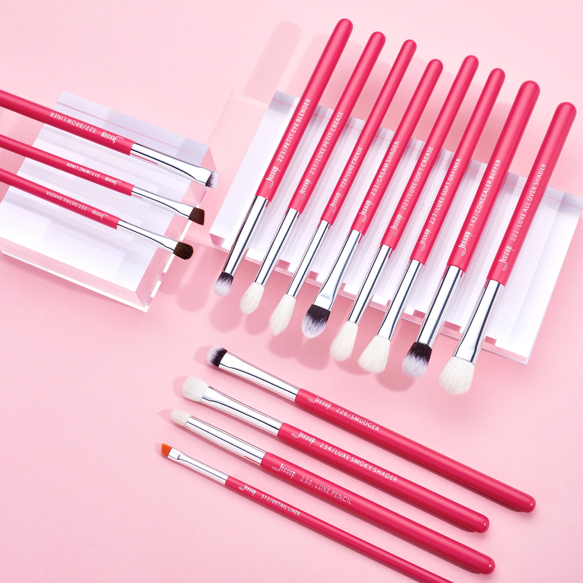 Eye Face Lip Makeup Brushes Set 15PCS Pink | Jessup