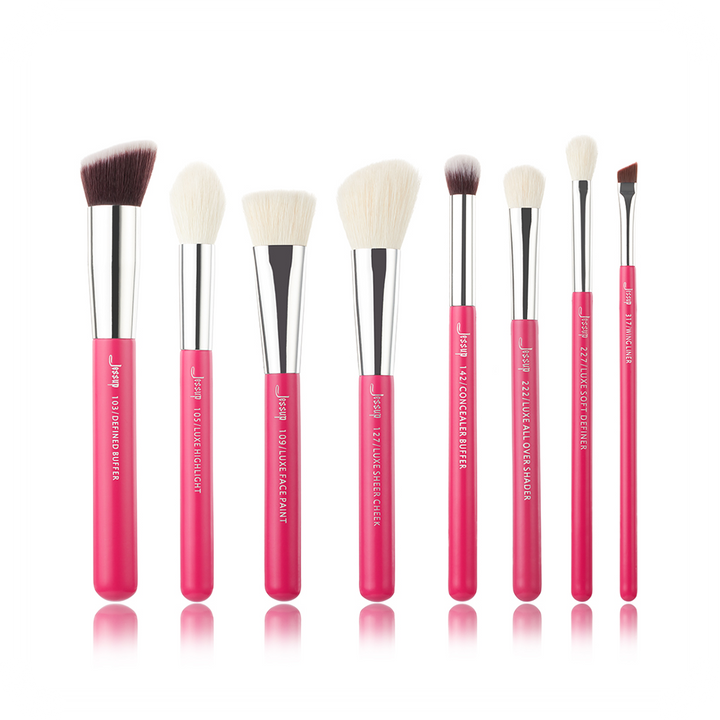 pink makeup brushes for girls 8Pcs - Jessup Beauty