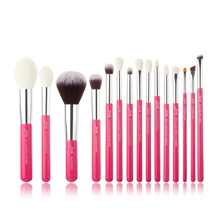 girls makeup brush set for beginners pink 15Pcs - Jessup Beauty