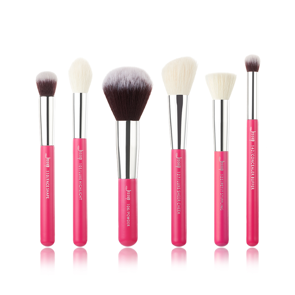 makeup brush set hypoallergenic pink 6Pcs - Jessup Beauty
