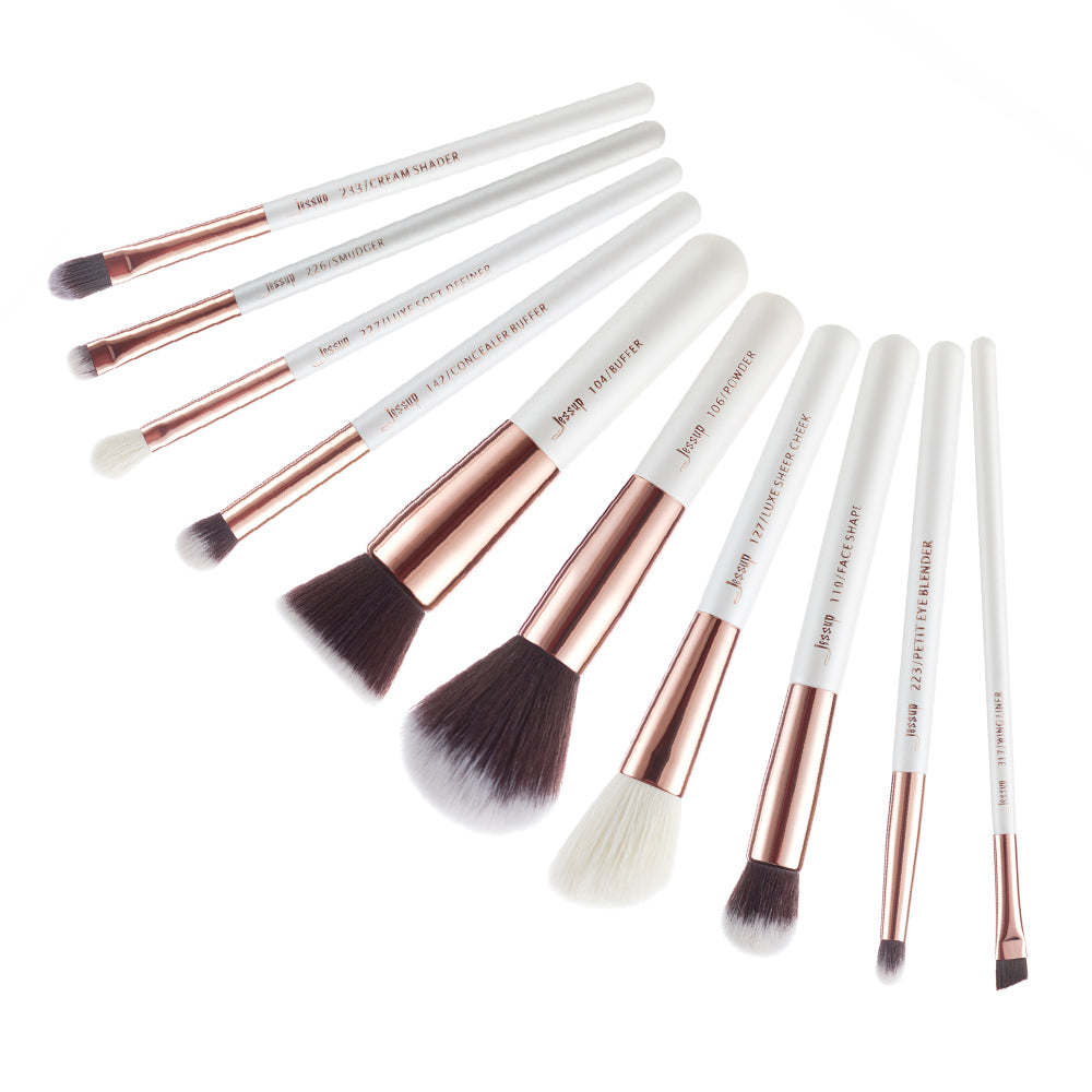 white makeup brush set INDIVIDUAL 10Pcs - Jessup Beauty