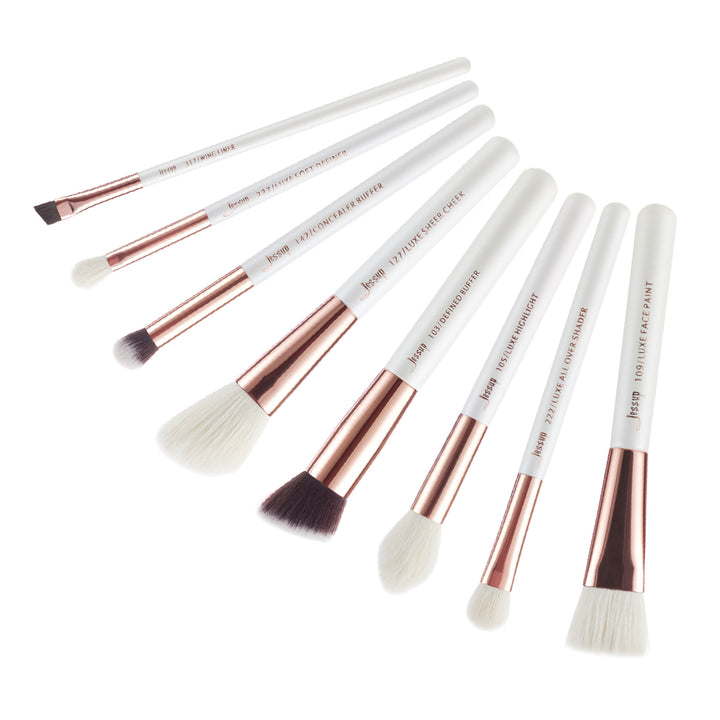 white professional makeup brush set 8 Pcs - Jessup Beauty