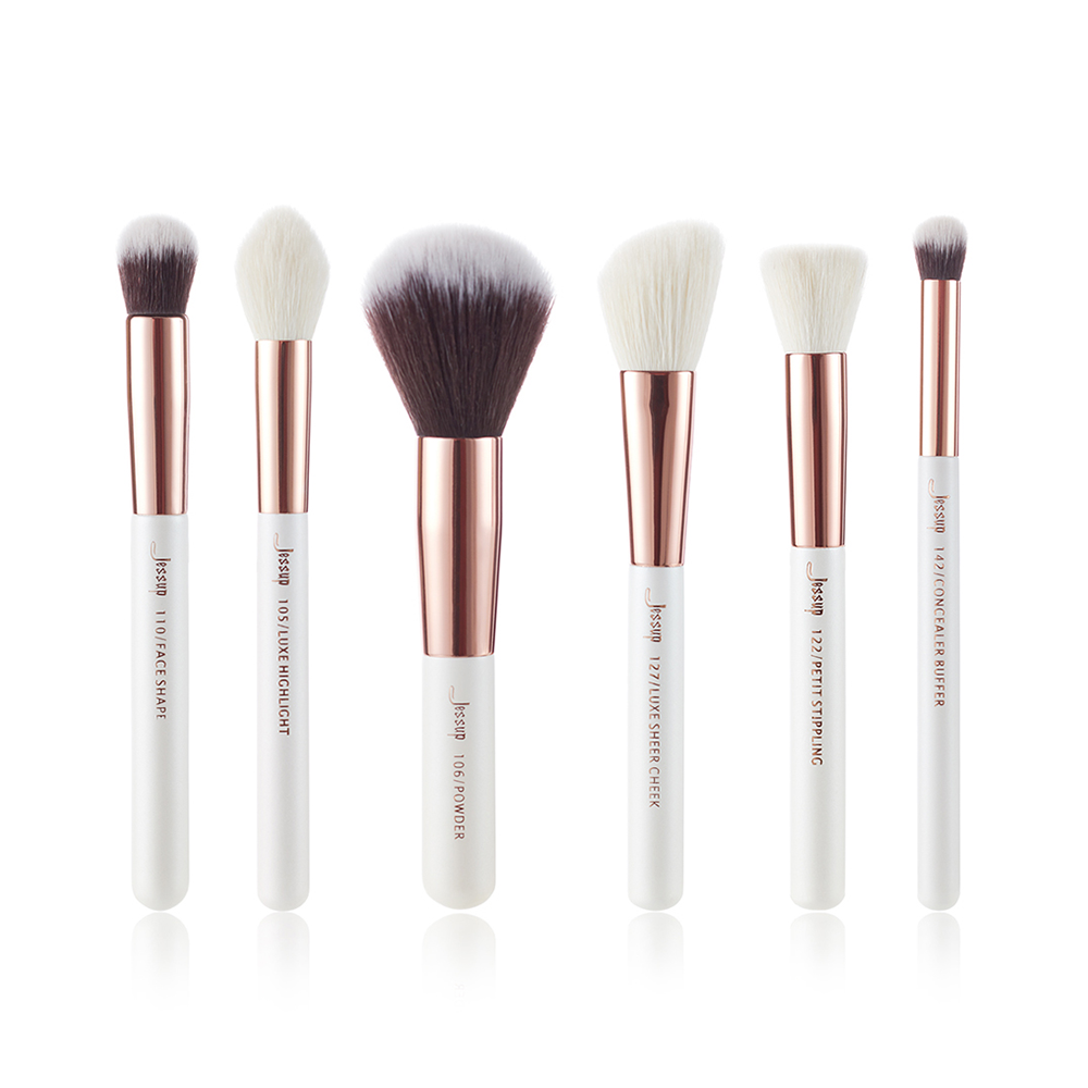 rose gold and white makeup brushes 6Pcs - Jessup Beauty