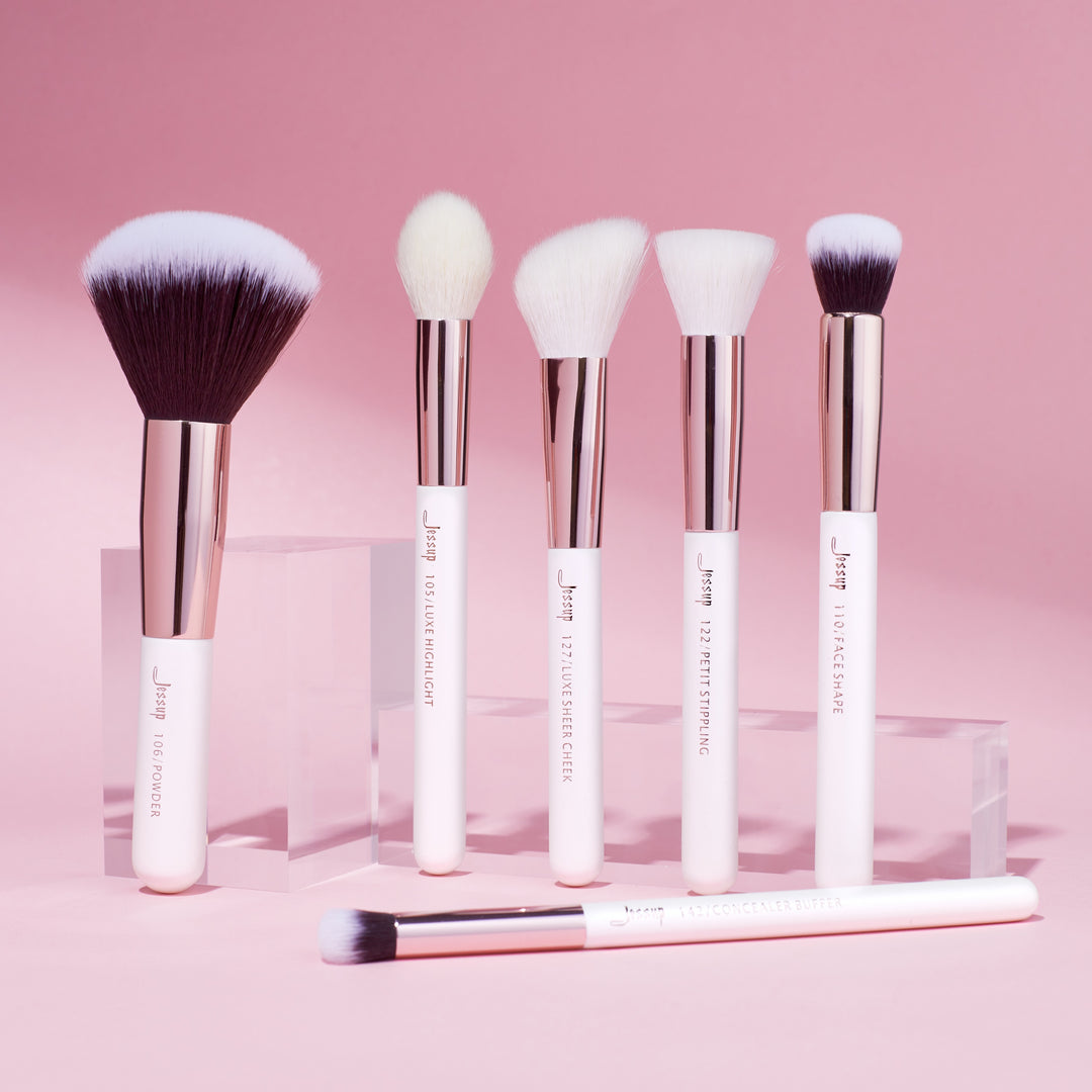 rose gold and white makeup brushes 6Pcs - Jessup Beauty