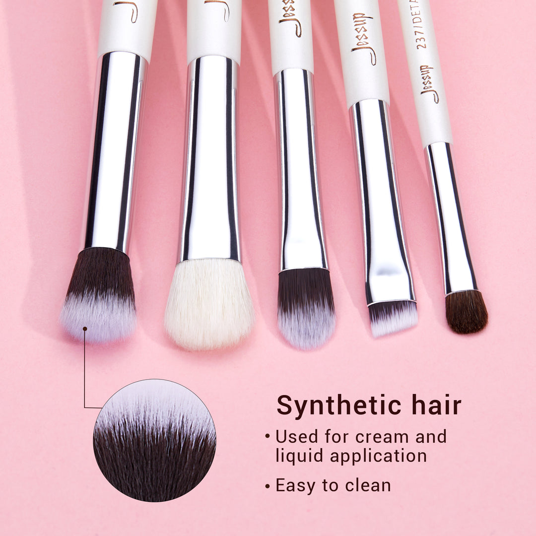 natural hair eyeshadow brush set white 15pcs - Jessup Beauty