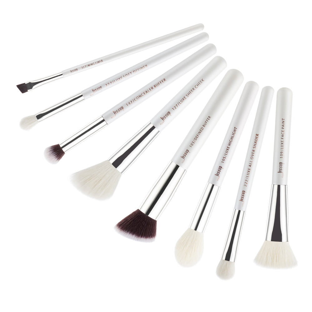 labeled makeup brush set white 8Pcs - Jessup Beauty