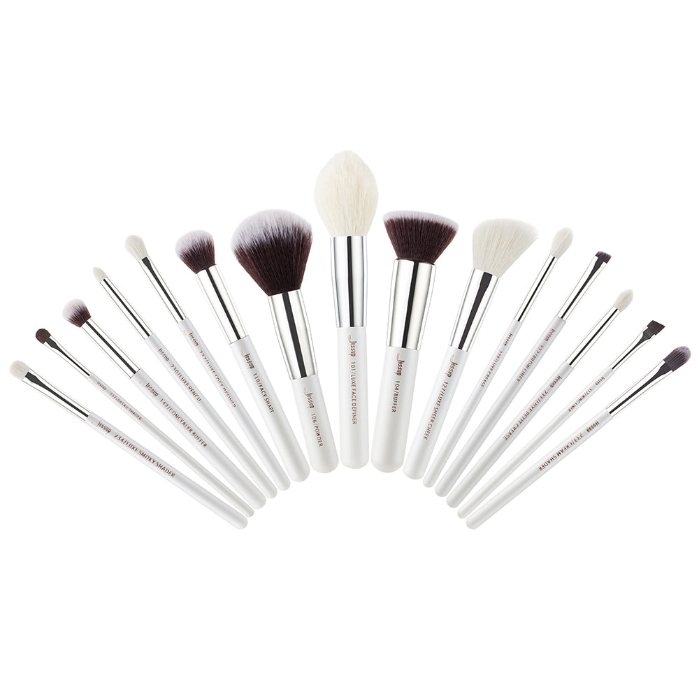 high quality makeup brushes white 15Pcs - Jessup Beauty