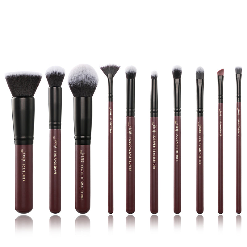 cosmetic gift set makeup brush with bag coffee 10 Pcs - Jessup Beauty