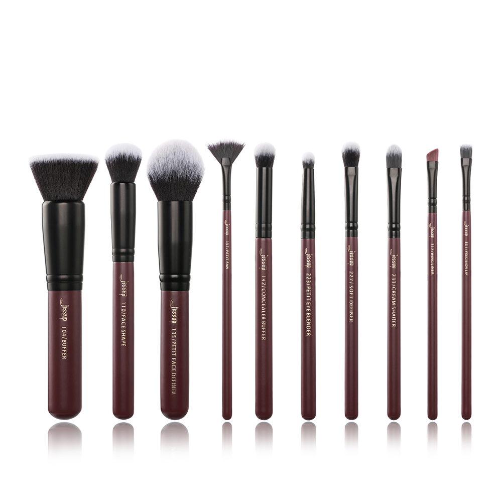 soft makeup brushes set brown 10 Pcs - Jessup Beauty