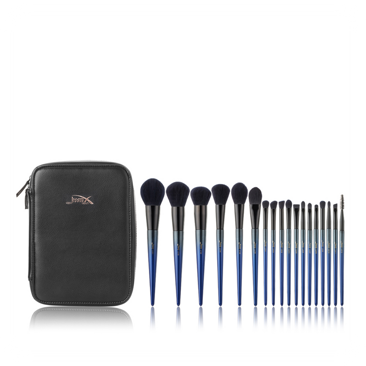 Christmas gift ideas 2021 blue makeup brush set with case 18 Pcs - Jessup Beauty