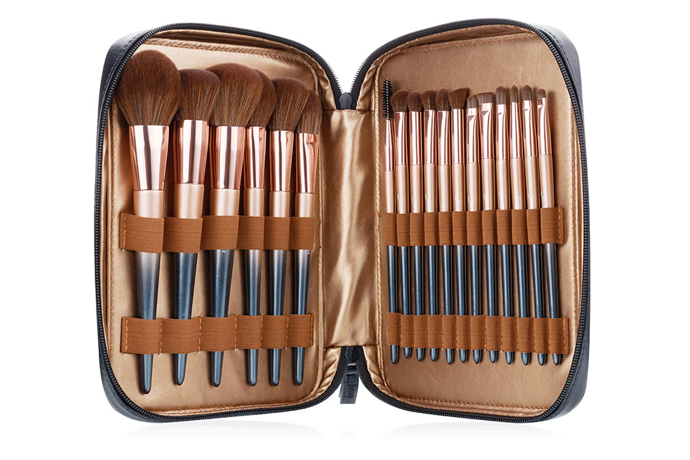 travel makeup brush set with storage bag 18cs - Jessup Beauty