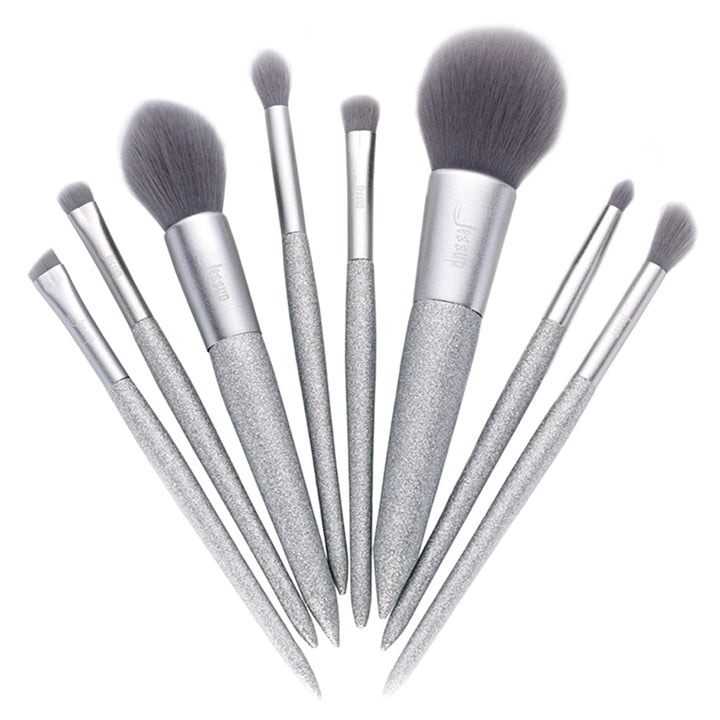 silver makeup brush set 8pcs - Jessup Beauty