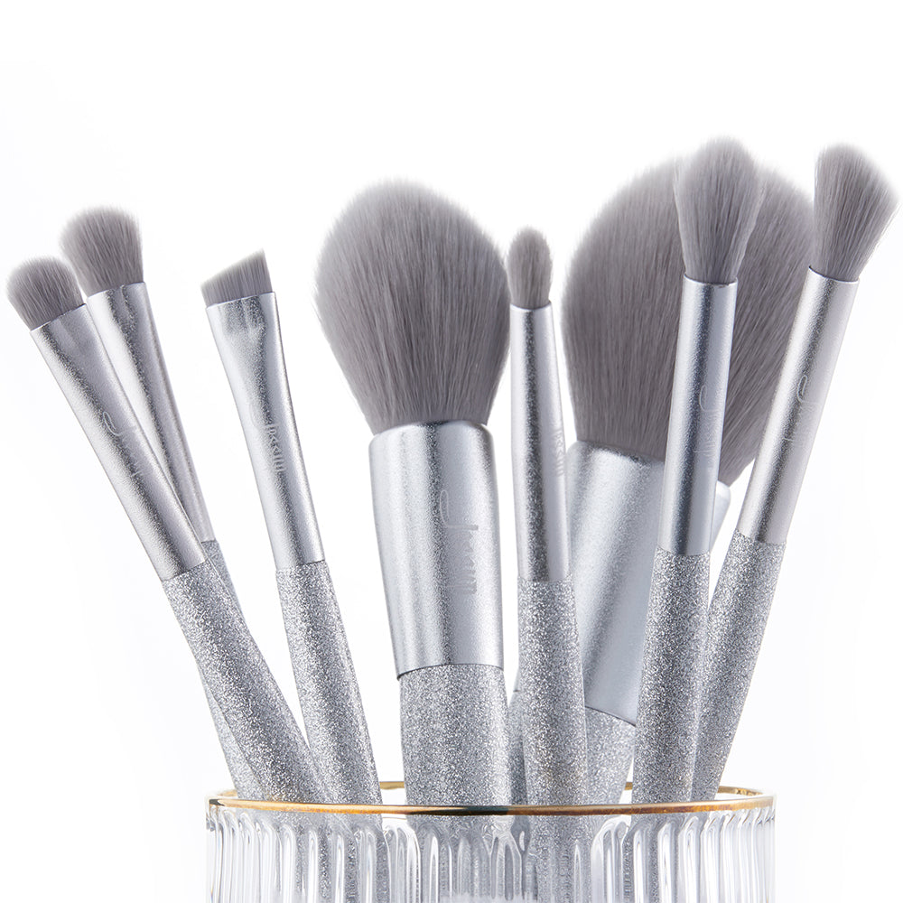 silver makeup brush set 8pcs - Jessup Beauty