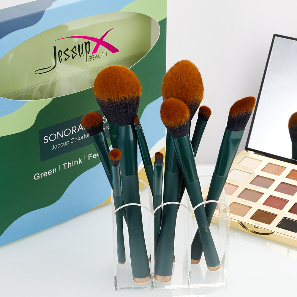 9pcs best green makeup brushes set high quality - Jessup Beauty