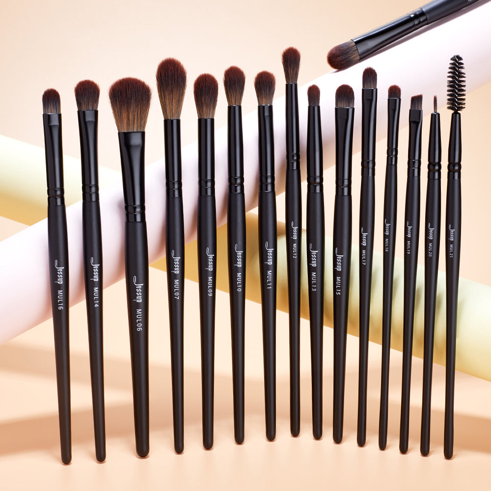 black vegan eye makeup brushes 15pcs - Jessup Beauty