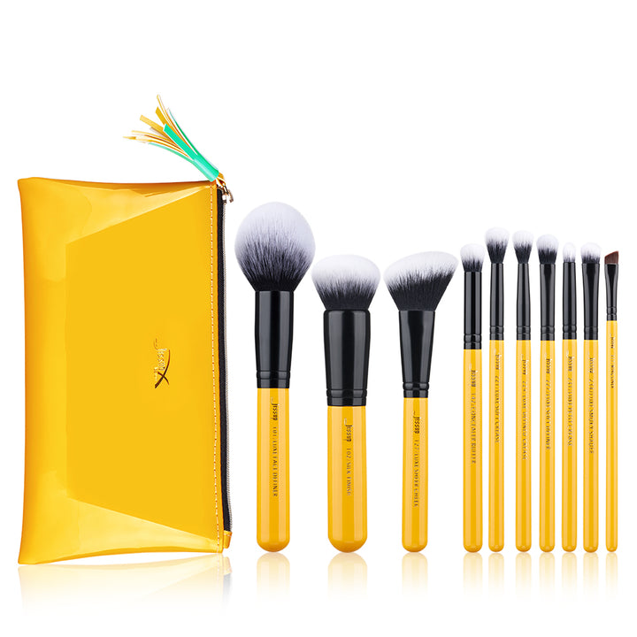 best beauty gift set makeup brush set with case Yellow 10pcs - Jessup Beauty