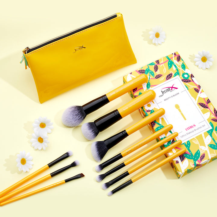 best beauty gift set makeup brush set with case Yellow 10pcs - Jessup Beauty