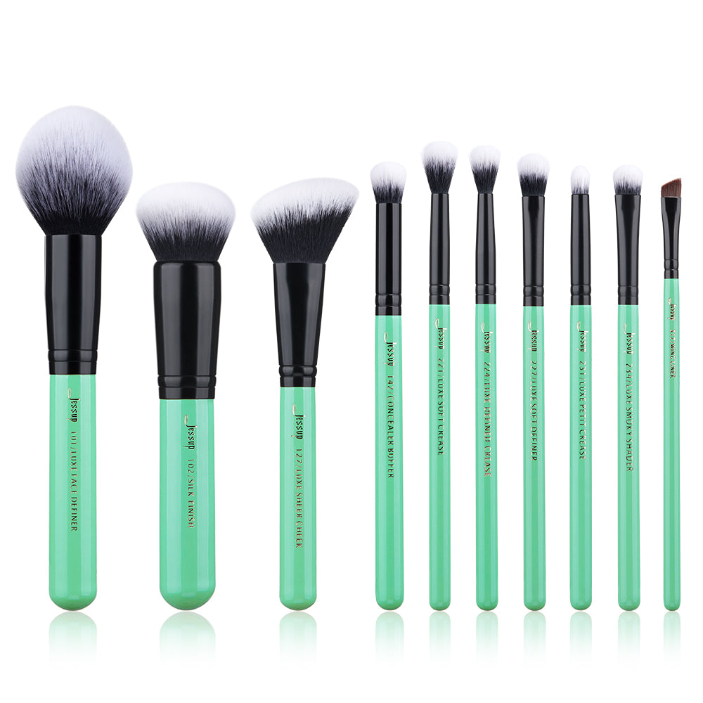 best beauty gift set green makeup brushes with storage bag 10pcs - Jessup Beauty